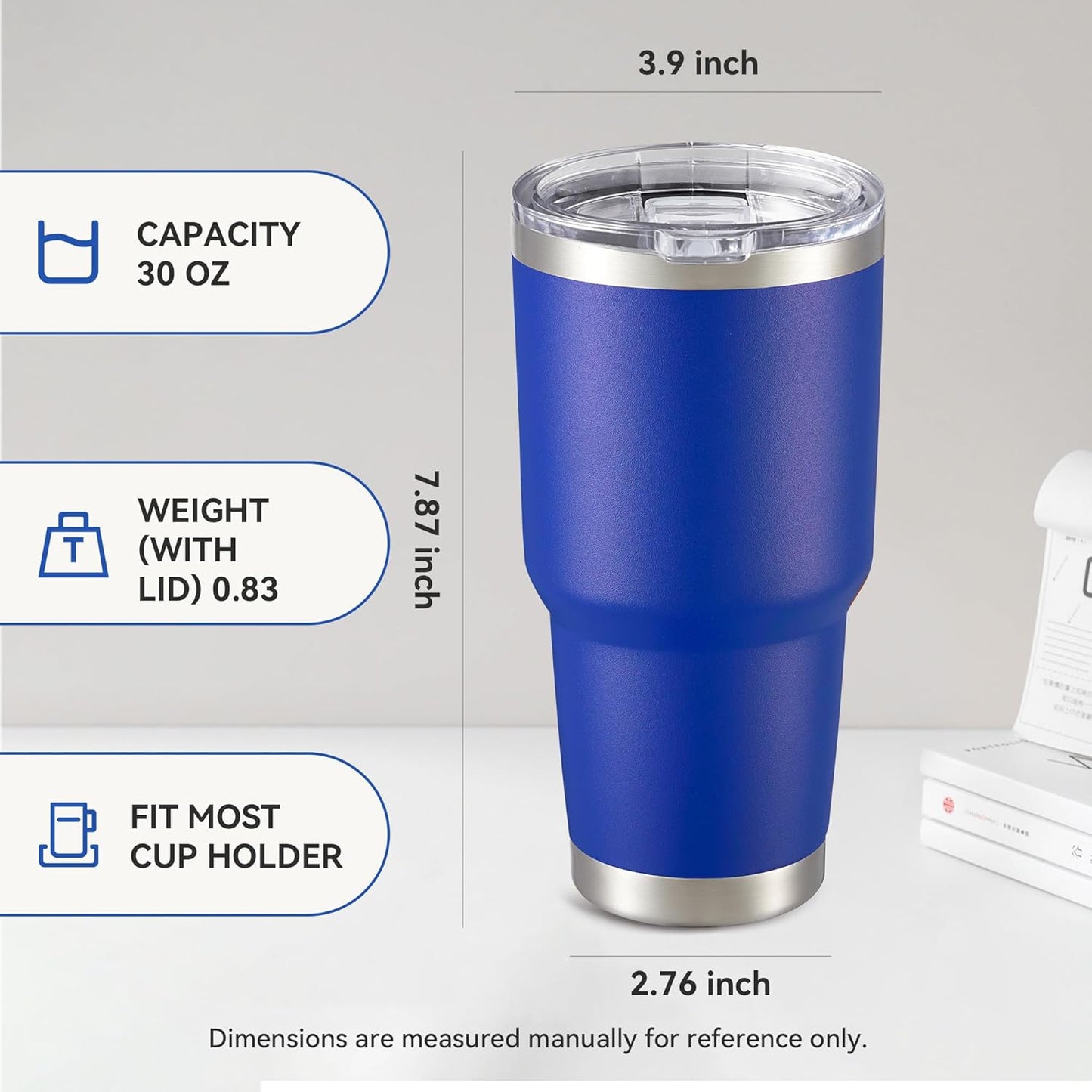 30 oz Tumbler with Lid Stainless Steel Tumblers Bulk Vacuum Insulated Cup Reusable Powder Coated Travel Mug Double Wall Leak Proof Cups Keep Cold Drinks for 12 Hours Blue, Set of 12