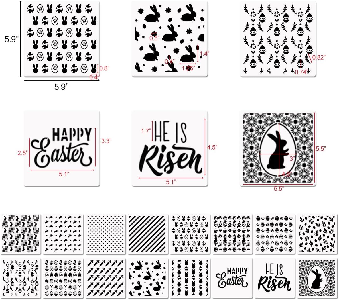 6in Easter Cookie Stencils for Royal Icing, Eggs Carrot Rabbit Face Bunny Shapes Stencils for Sugar Cookie, 16 Pcs Assorted Sizes Easter Eggs Stencils for Baking Drawing Dessert Coffee Decoration