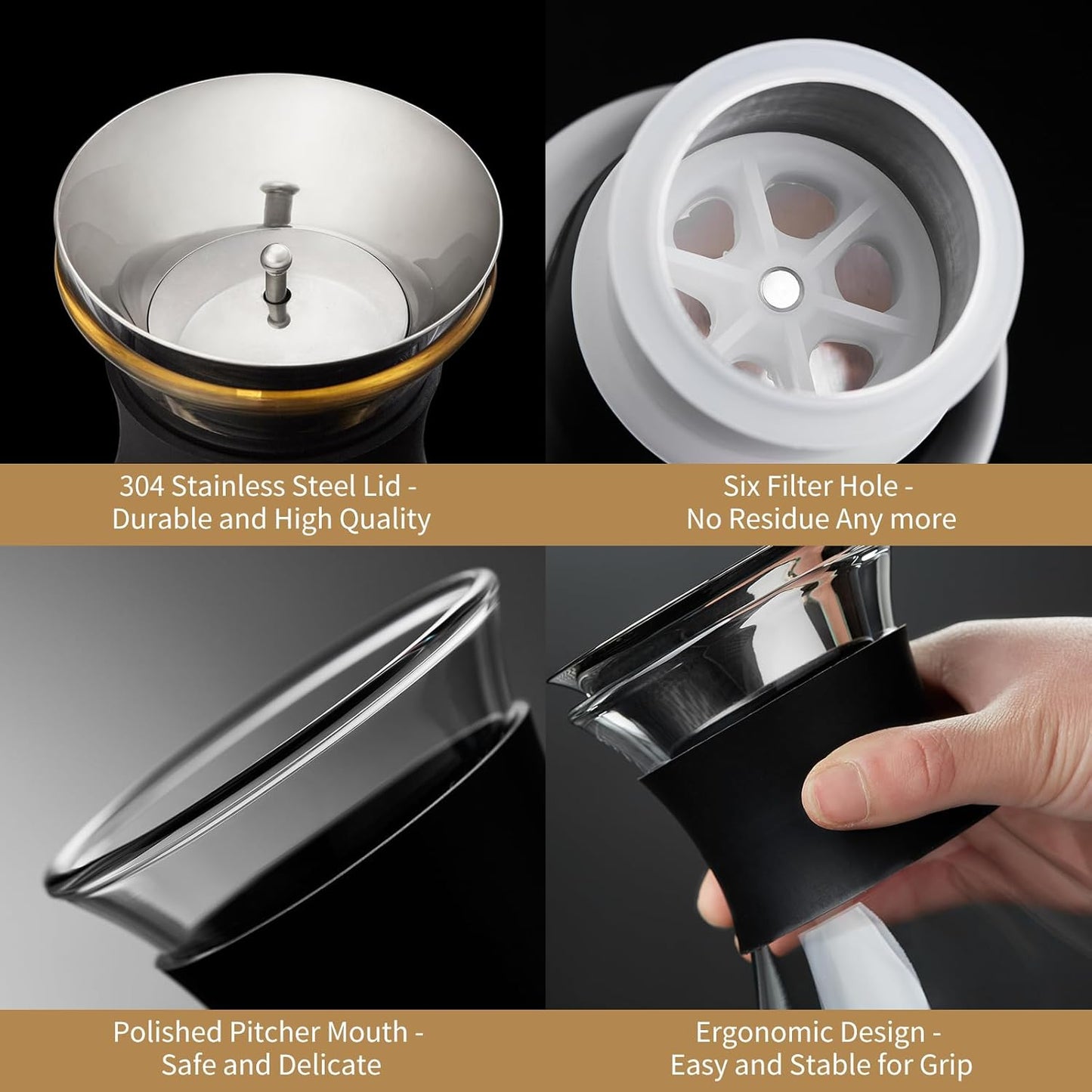 Glass Pitcher with Lid and Spout, 62 OZ Water Jug, Glass Carafe with Lid for Hot/Cold Water, Large Pitcher for Coffee, Juice,Homemade Iced Tea Beverage 1800ML