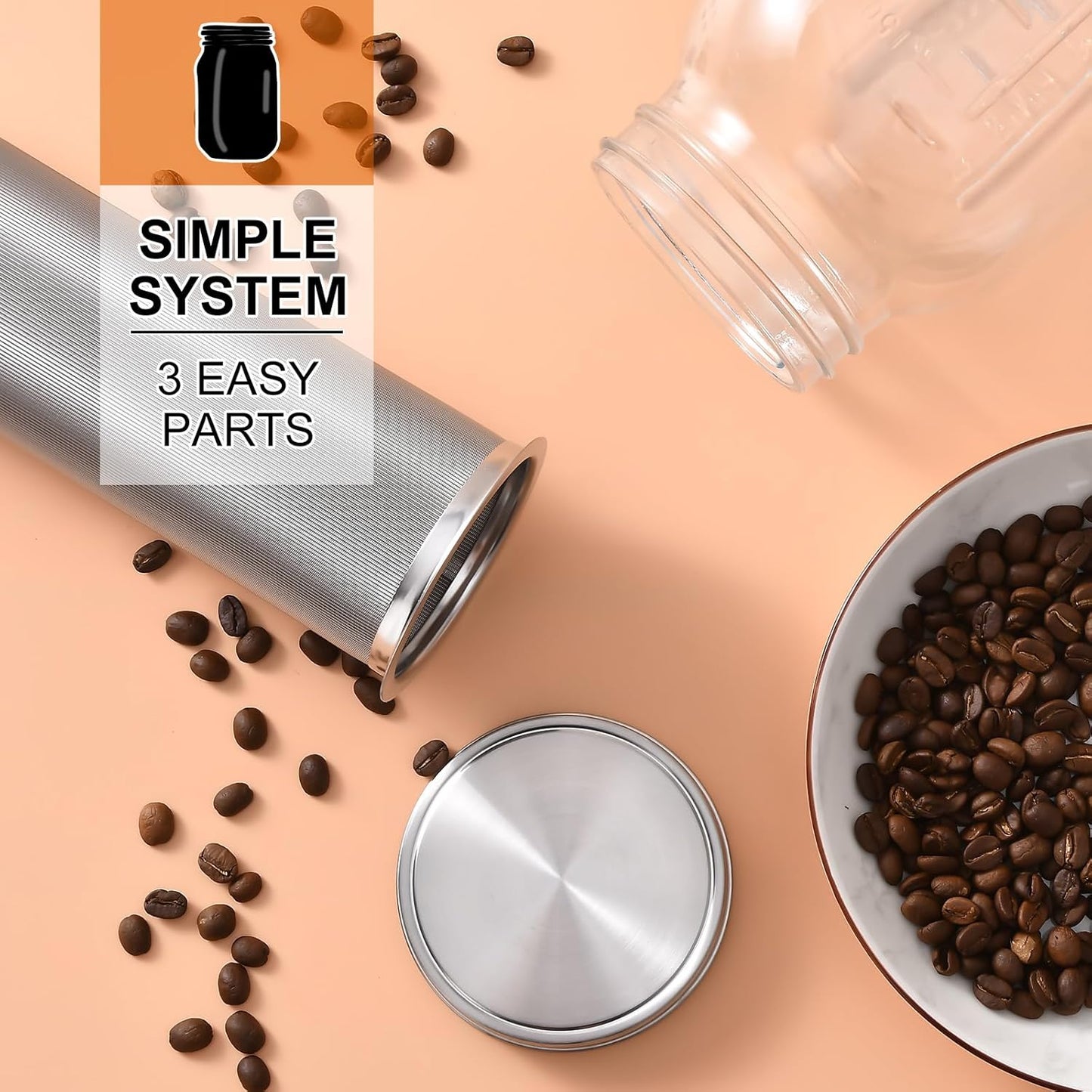 UPTRUST Durable Glass Cold Brew Mason Jar Iced Coffee Maker, 64 oz (2 Quart), Heavy Duty Stainless Steel Filter for Iced Brew Coffee, Lemonade, Ice Tea, Homemade Fruit Drinks Container