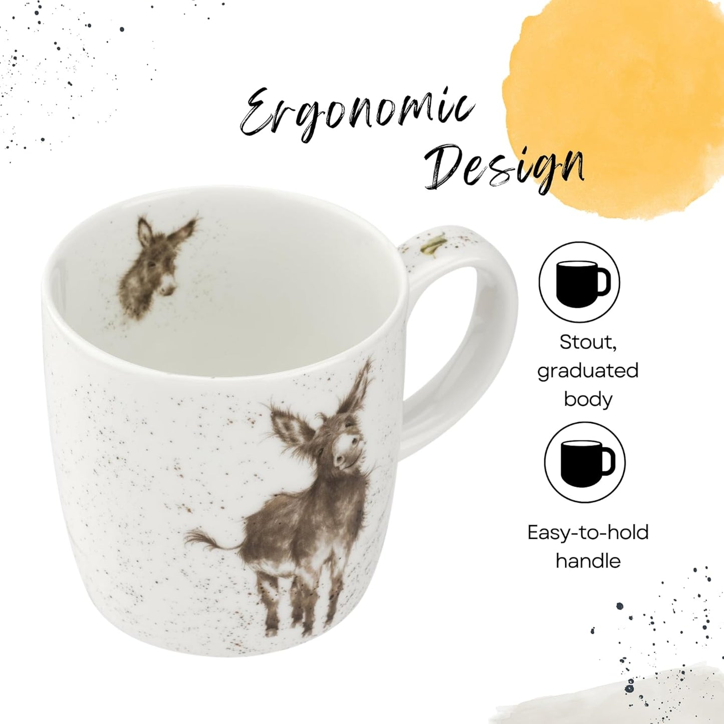 Royal Worcester Wrendale Designs 14 oz Mug, Gentle Jack - Fine Bone China with Donkey Motif - Woodland Themed Tea Mug for Cozy Cottagecore Homes - Safe Ceramic Drinkware for Daily Use