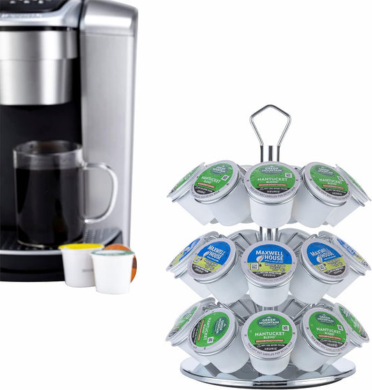 Rice rat K cup Holder Storage Coffee Capsules Pod Holder Carousel 3 Tier Compatible with 27 K-Cup Pods