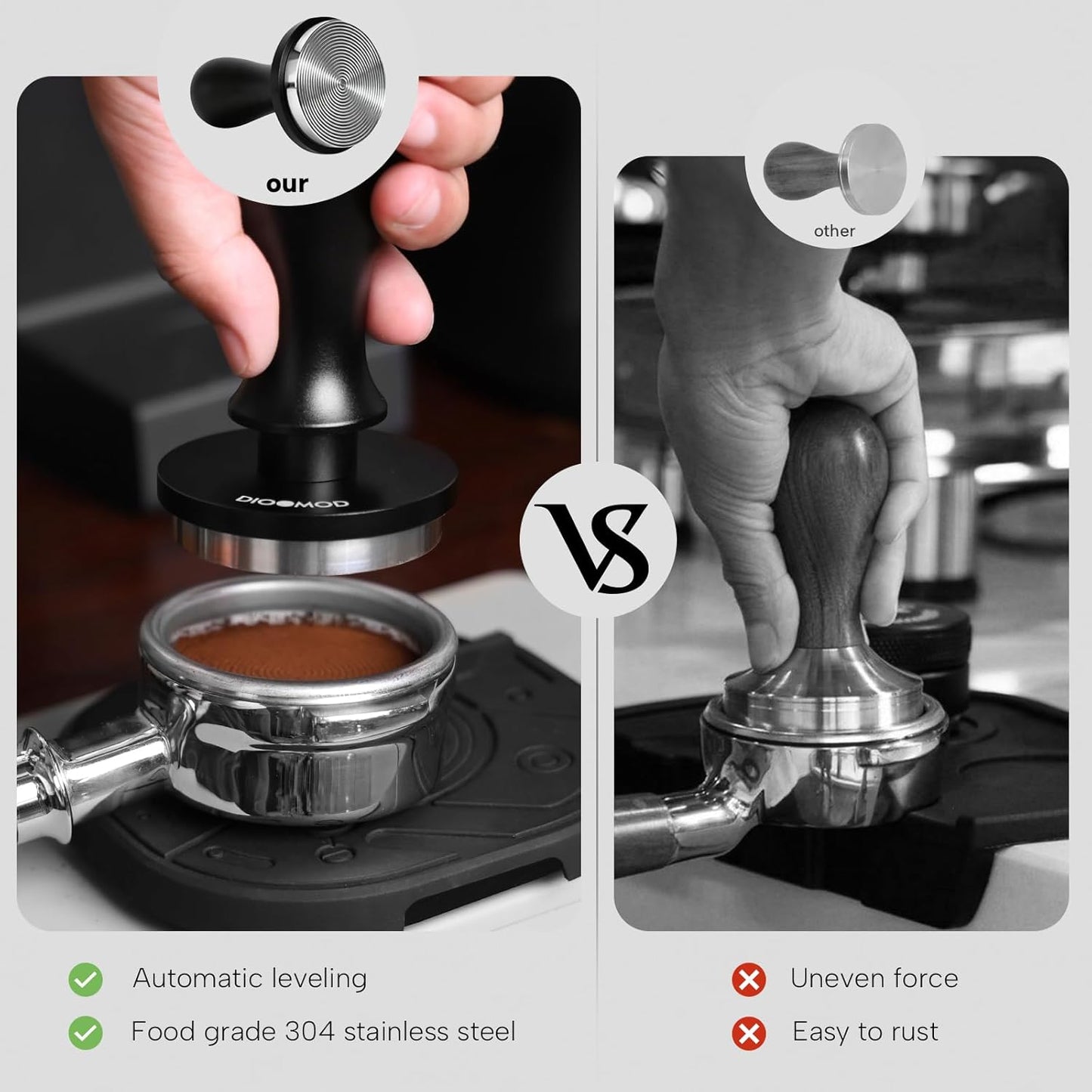 Espresso Tamper, Stainless Steel Coffee Tamper Hammer, Spring Loaded Pounder with Comfort Grip, Manual Espresso Press Fits Breville/Sage Handle, Textured Stainless Steel Base, Black 58mm
