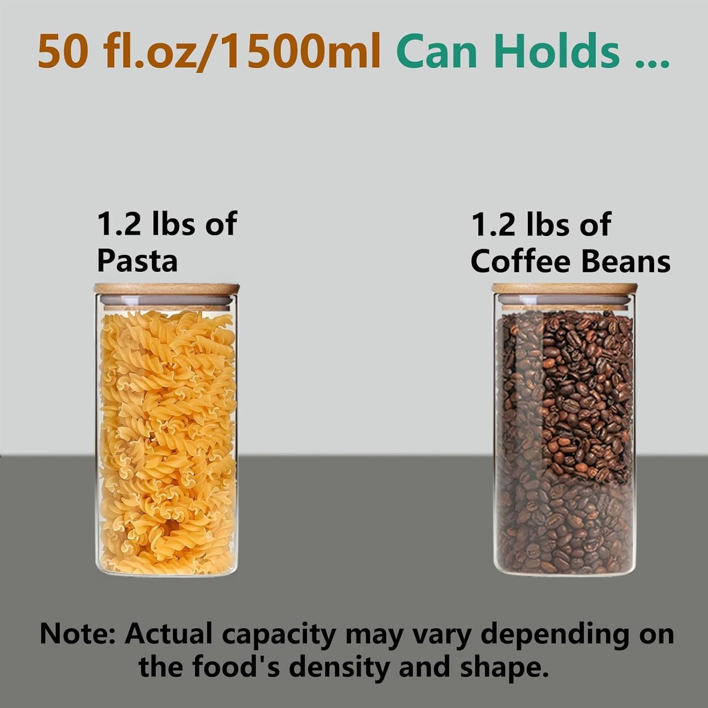 50oz Square Glass Storage Containers with Lids, Clear Food Storage Container Jar with Sealing Bamboo Lid for Noodles Flour Cereal Rice Sugar Tea Coffee Beans,Square Set of 3