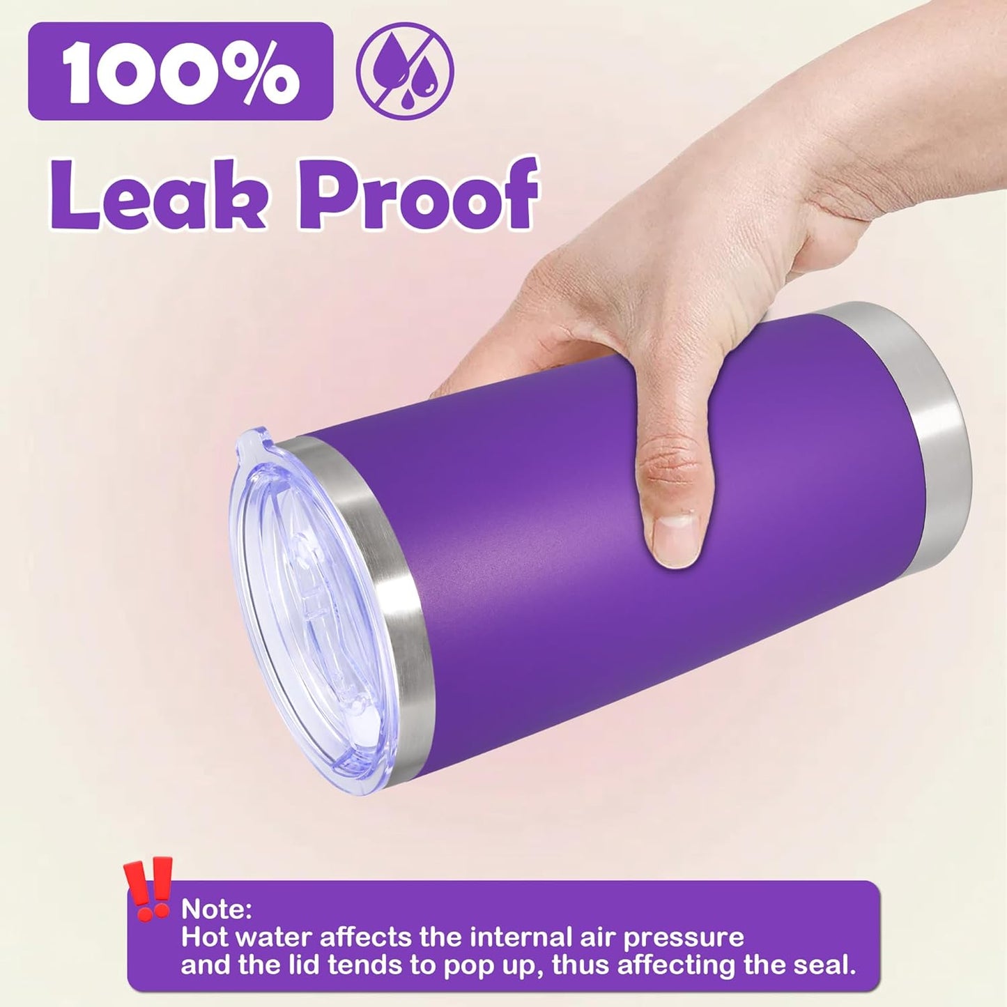 20oz Tumbler Stainless Steel Tumbler Cup with Lid Vacuum Insulated Double Wall Travel Mug, Durable Powder Coated Travel Coffee Tumbler Mug for Hot & Cold Drinks, Purple,1 Pack