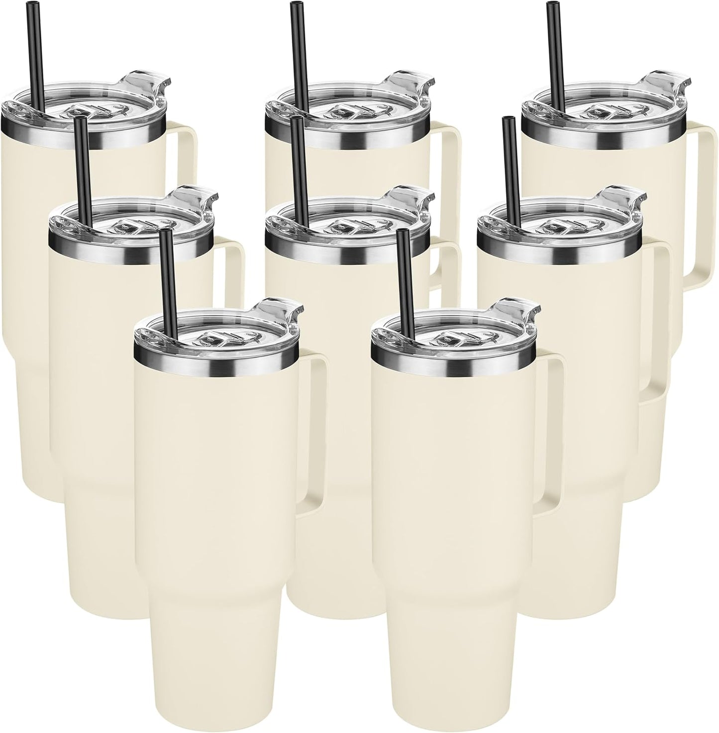 HASLE OUTFITTERS 40 oz Stainless Steel Tumbler with Handle, Vacuum Insulated Tumblers Bulk, Reusable Double Wall Travel Coffee Mug, Durable Powder Coated Water Bottle(Beige, 8)