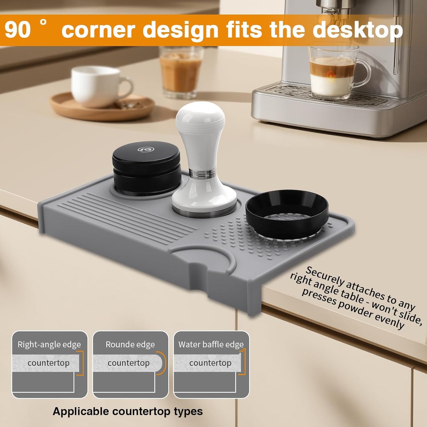 Espresso Tamping Mat, Coffee Tamper Mat, 10.4×5.6 In Silicone Coffee Matt for Counter, Espresso Machine Accessories, Waterproof and Heat Resistant Tamp Mats for Espresso Coffee Station(Grey)