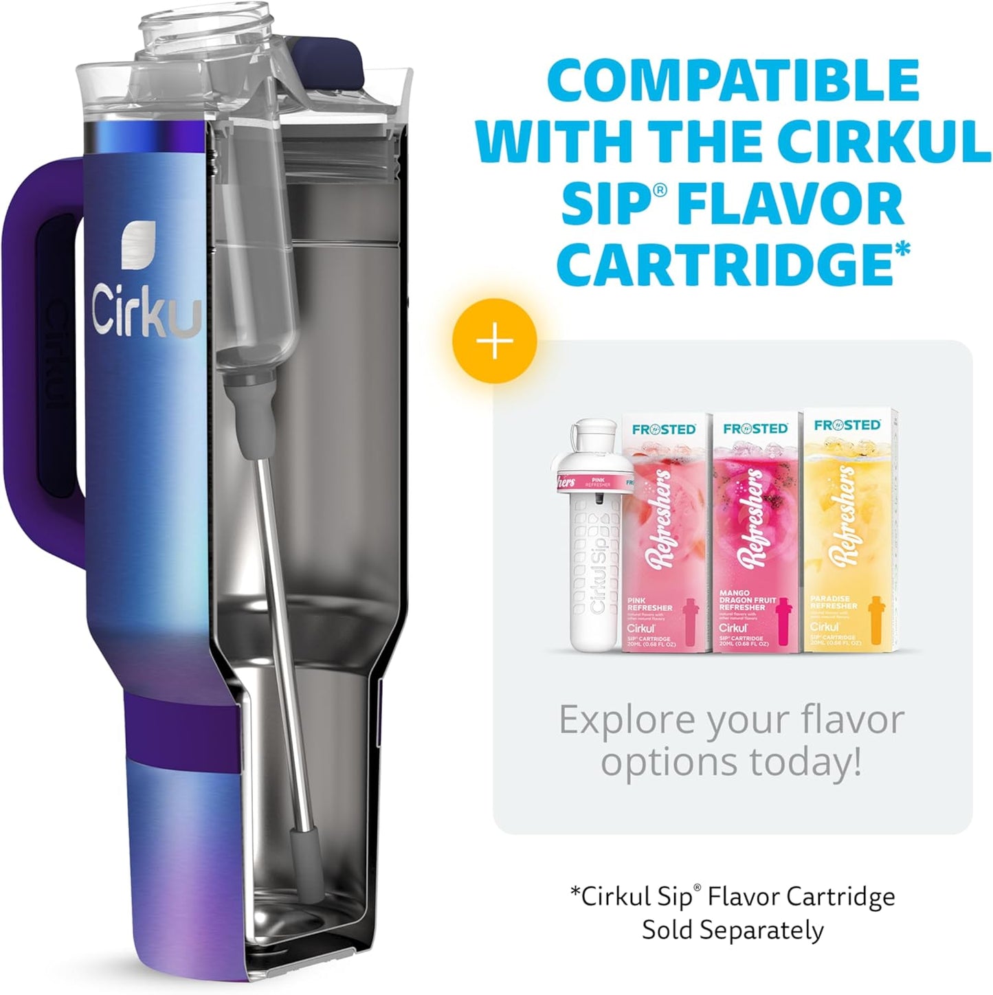 Cirkul 40oz. Chameleon Stainless Steel Tumbler with Handle, All-Day StrawSip, Double-Wall Insulated