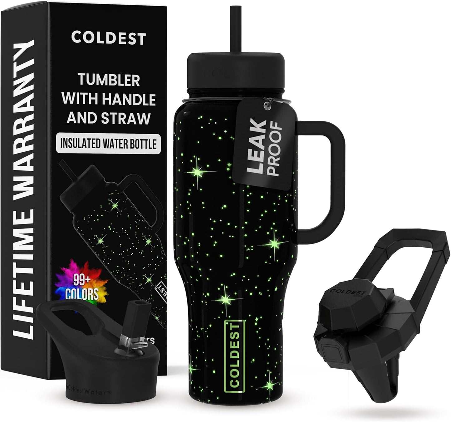 Coldest 40 oz Tumbler with Handle and Straw - 100% Leak Proof Insulated Tumbler with Lid and Straw (3 Lids) - Stainless Steel Tumblers for Women & Men - Cup Holder Friendly Base, 36 oz (Farther Away)