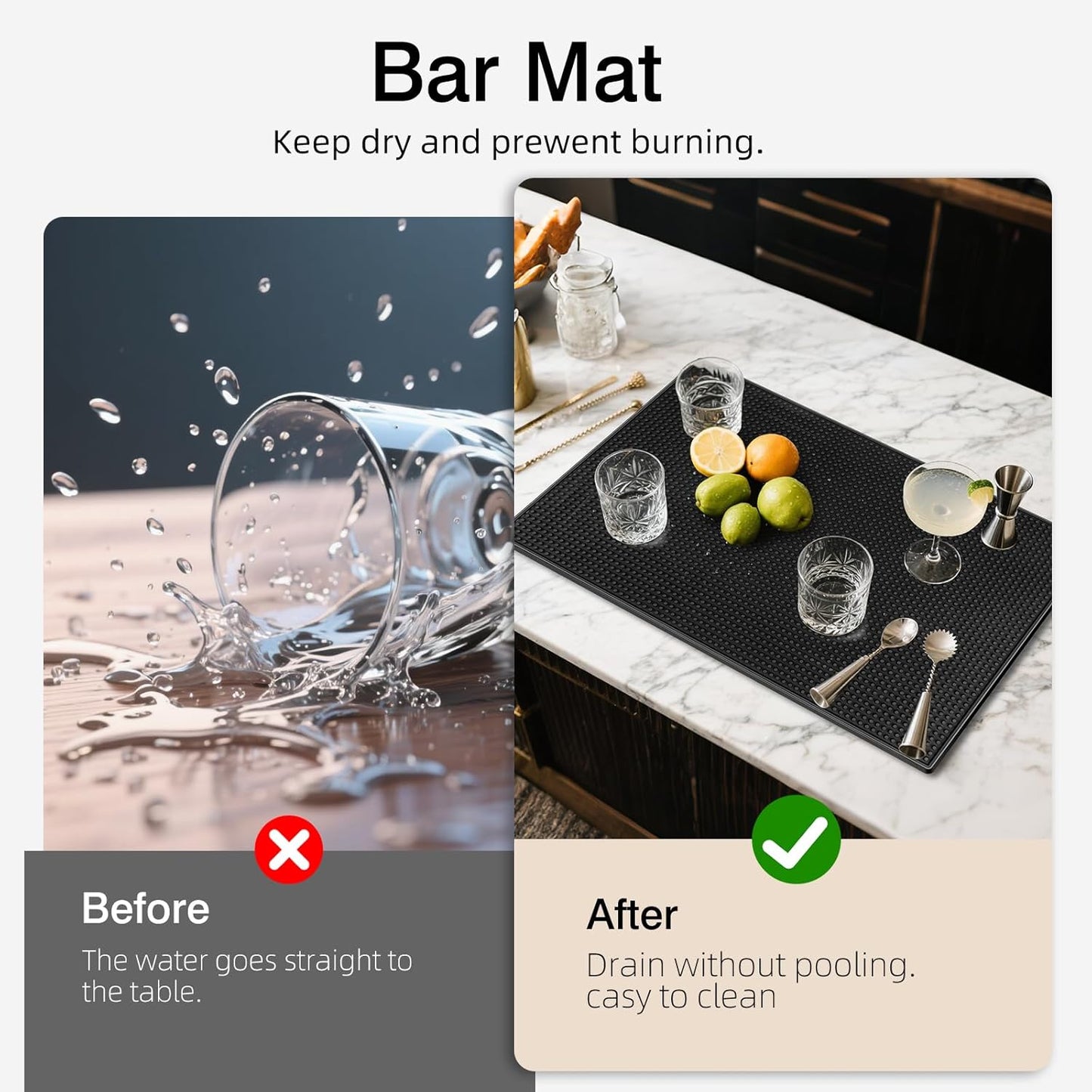 6 Pcs Bar Mats for Countertop 18 x 12 Inch Rubber Silicone Drying Coffee Non Slip Mat for Bartending Home Cocktail Bars Restaurants (Black)