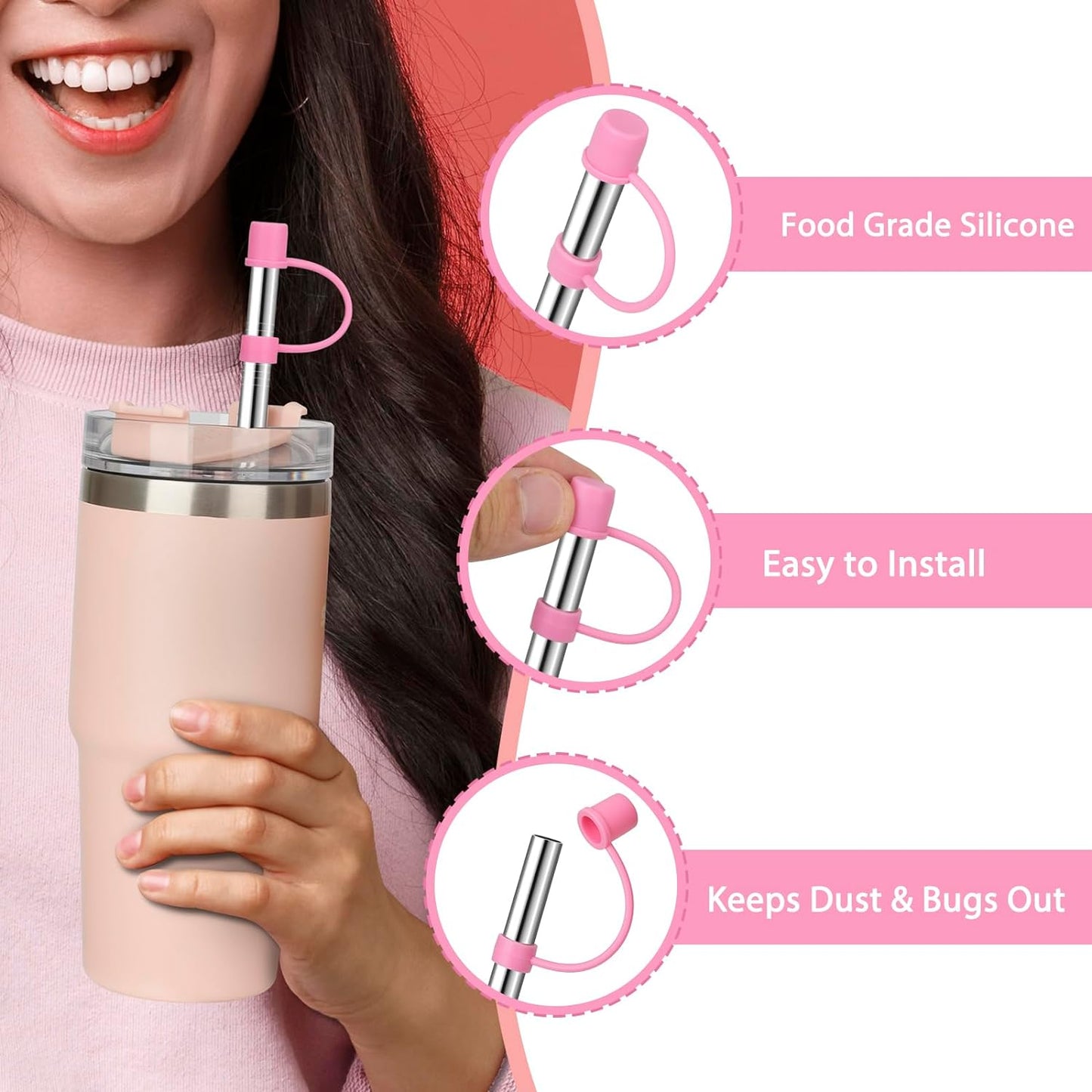 Stainless Steel Straws with covers fit Stanley 14oz & 20oz tumbler, Reusable 8.6 Inch Straw with Silicone Tips & Cover Caps, Compatible with Stanley Quencher H2.0 (6 Pack: 3 Bent + 3 Straight)