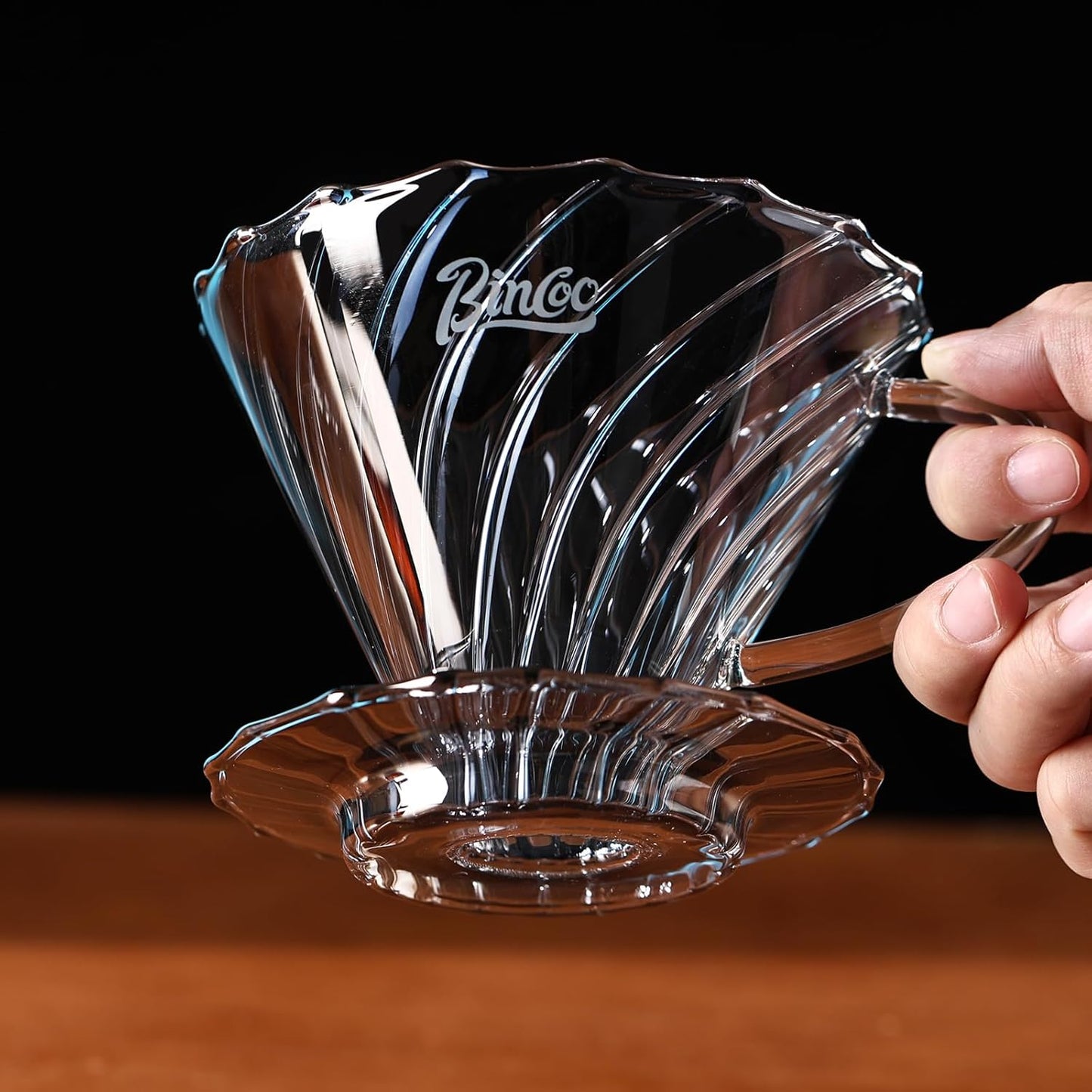 Bincoo Pour Over Coffee Dripper Set, Drip Coffee Maker, Included Borosilicate Glass Carafer and Coffee Dripper & 50 Pcs Size 02 Paper Filter, 16oz(500ml) (Smoky Gray Set)