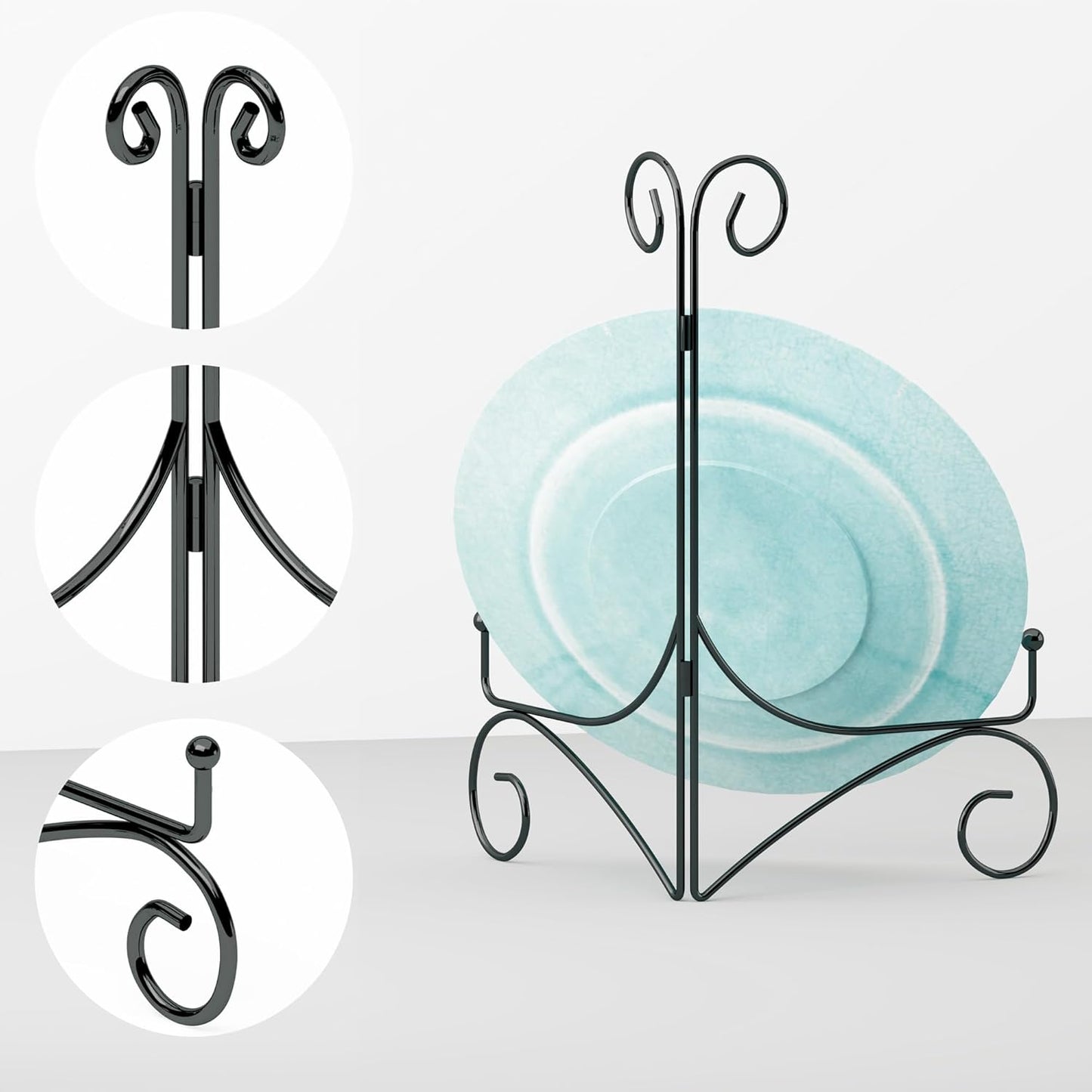 10 Inch Display Plate Stand with Folding Design, Metal Plate Holder for Tables, Picture Easel for Home Decoration, Photo Frame Stand, Black, 2-Pack