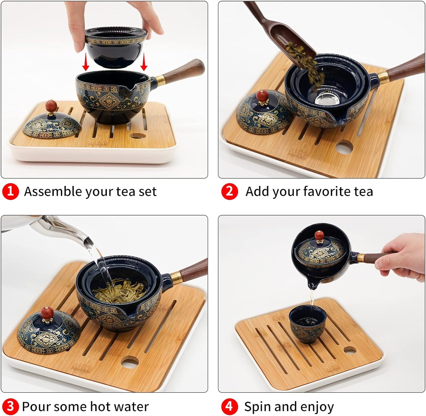 LURRIER Porcelain Chinese Gongfu Tea Set,Portable Teapot Set with 360 Rotation Tea maker and Infuser,Portable All in One Gift Bag for Travel,Home,Gifting,Outdoor and Office (Cyan Grey)