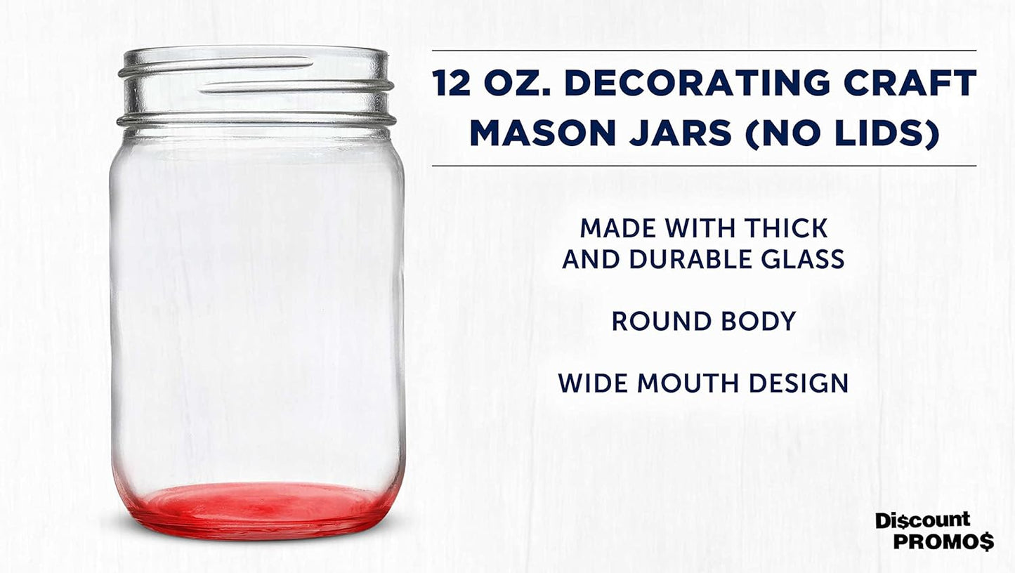 DISCOUNT PROMOS Decorating Mason Jars 12 oz. Set of 10, Bulk Pack - Glass Jars for Overnight Oats, Candies, Fruits, Pickles, Spices, Beverages - Red