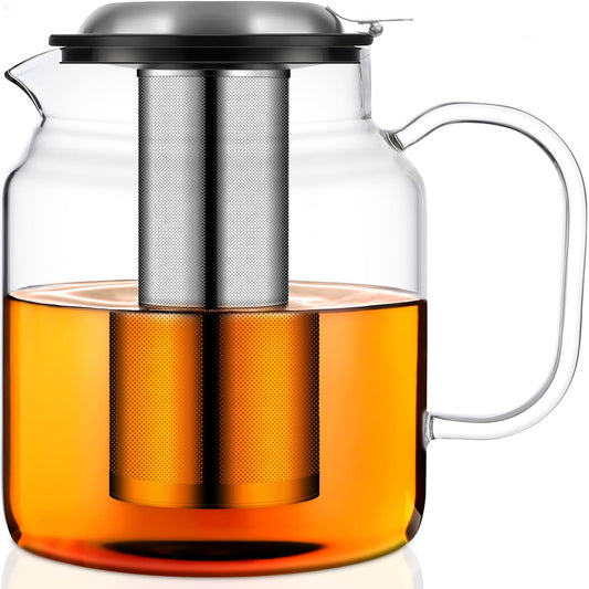 Aquach 68oz Glass Teapot with Stainless Steel Removable Infuser, Stovetop & Dishwasher Safe, Perfect for Brewing Loose Leaf Tea