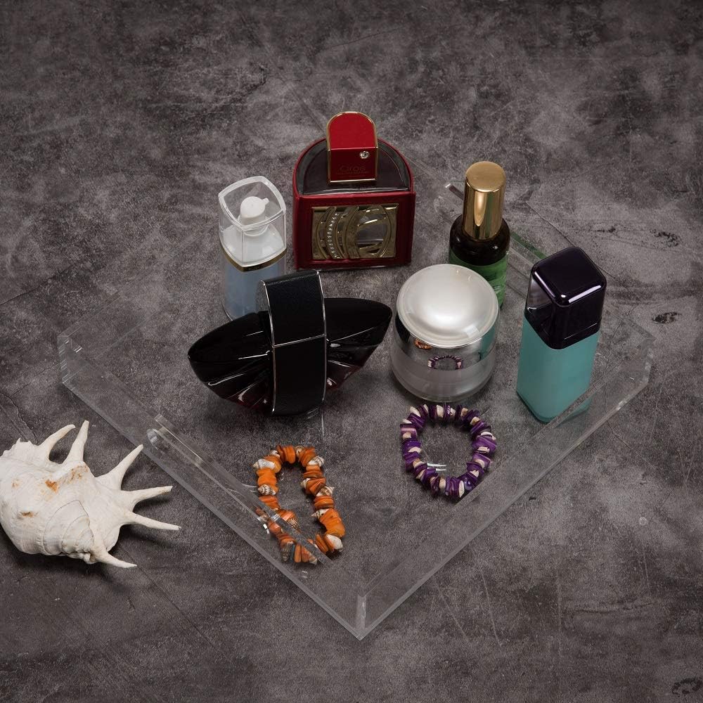 Clear Sturdy Acrylic Serving Tray with Handles - 10x10Inch - Coffee, Appetizer, Breakfast, Butler Tray - Kitchen Countertop & Vanity Table Organizer