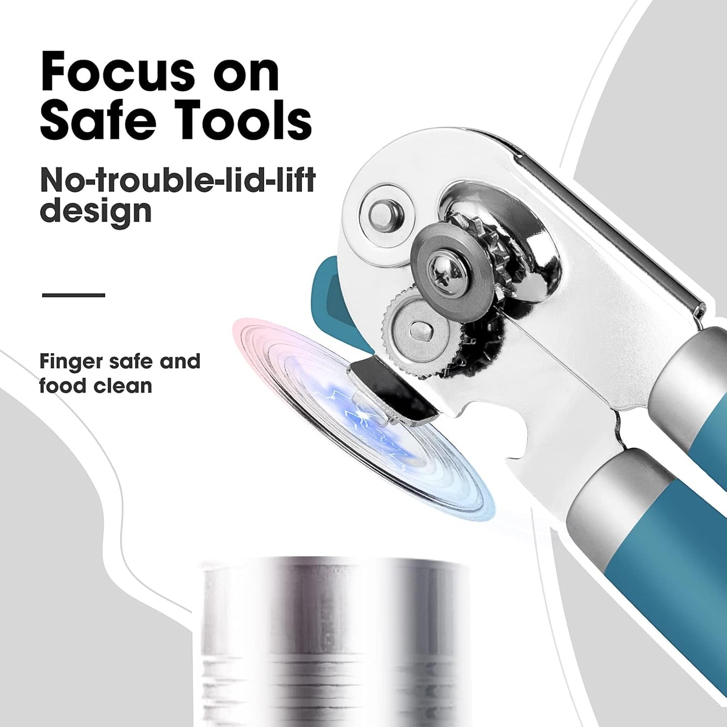 Beneno Can Opener Manual with Magnet, Hand Held Heavy Duty Can Opener with Durable Sharp Blade Smooth Edge, Big Effort-Saving Knob, Soft Grip Rubber Handle, Multifunctional Bottle Opener, Aqua