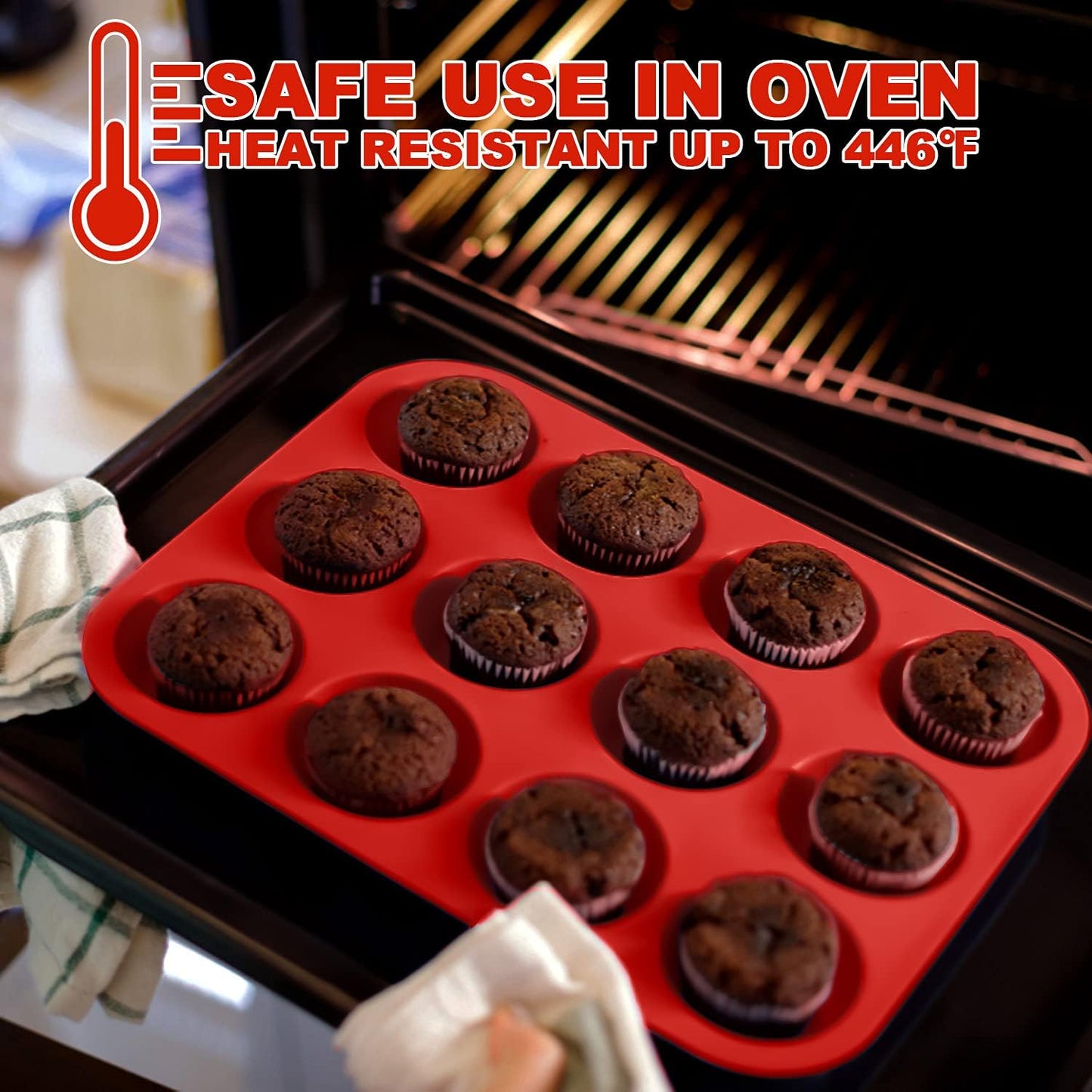 Anaeat Silicone Muffin Pan - Regular 12 Cups Cupcake Tray, Non-Stick Silicone Baking Molds for Making Muffin Cakes, Cupcake, Chocolate, Bread,Tart and Desserts, Just Pop Out