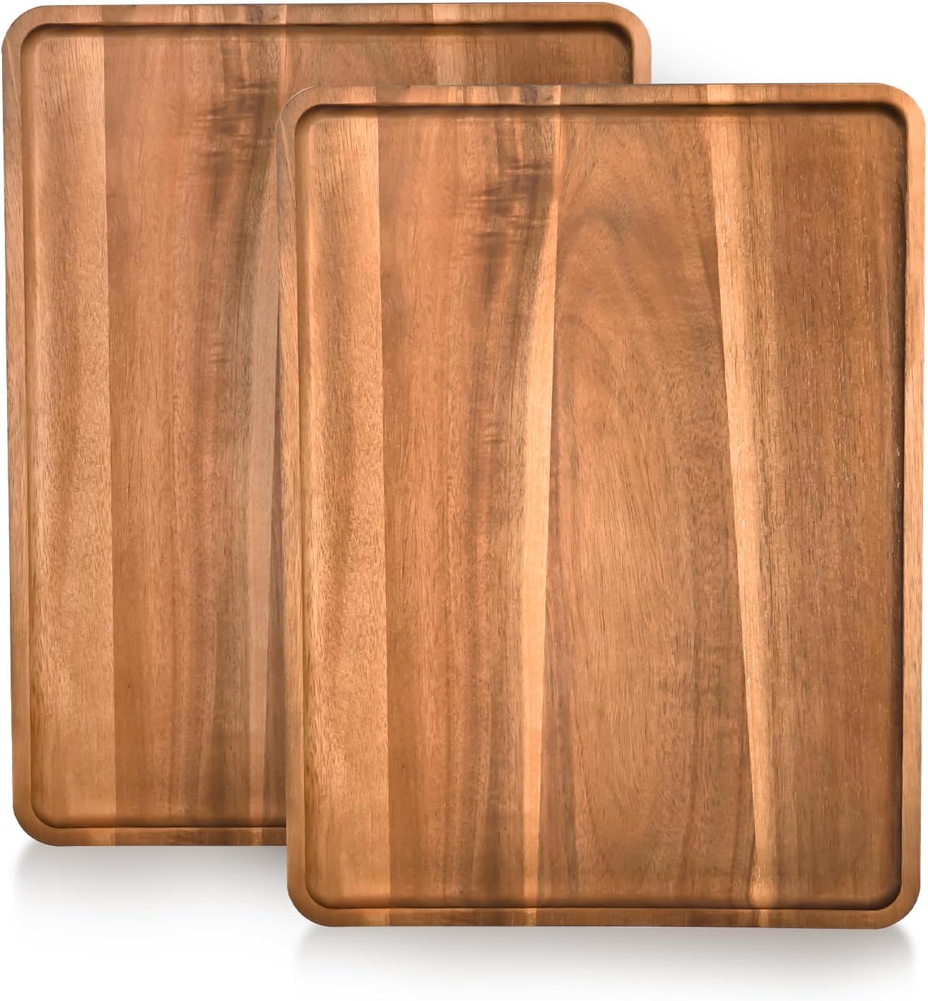 2 Pcs Acacia Wood Serving Tray, Rectangular Wooden Serving Platters Charcuterie Board, Large Wood Kitchen Display Tray for Food, Cookie, Dessert, Fruit, Snack, Vegetable, 16.6" x 12.6" x 0.6"