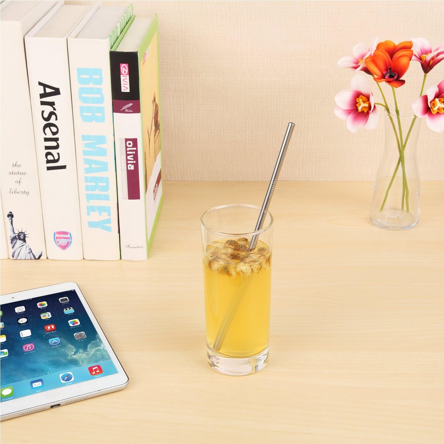 wholesale 25 Piece Set Stainless Steel Straws Long 8.5 Inch Drinking Metal Straws Reusable Drinking Straws for 20 OZ (10 Straight | 10 Bent | 5 Brushes)