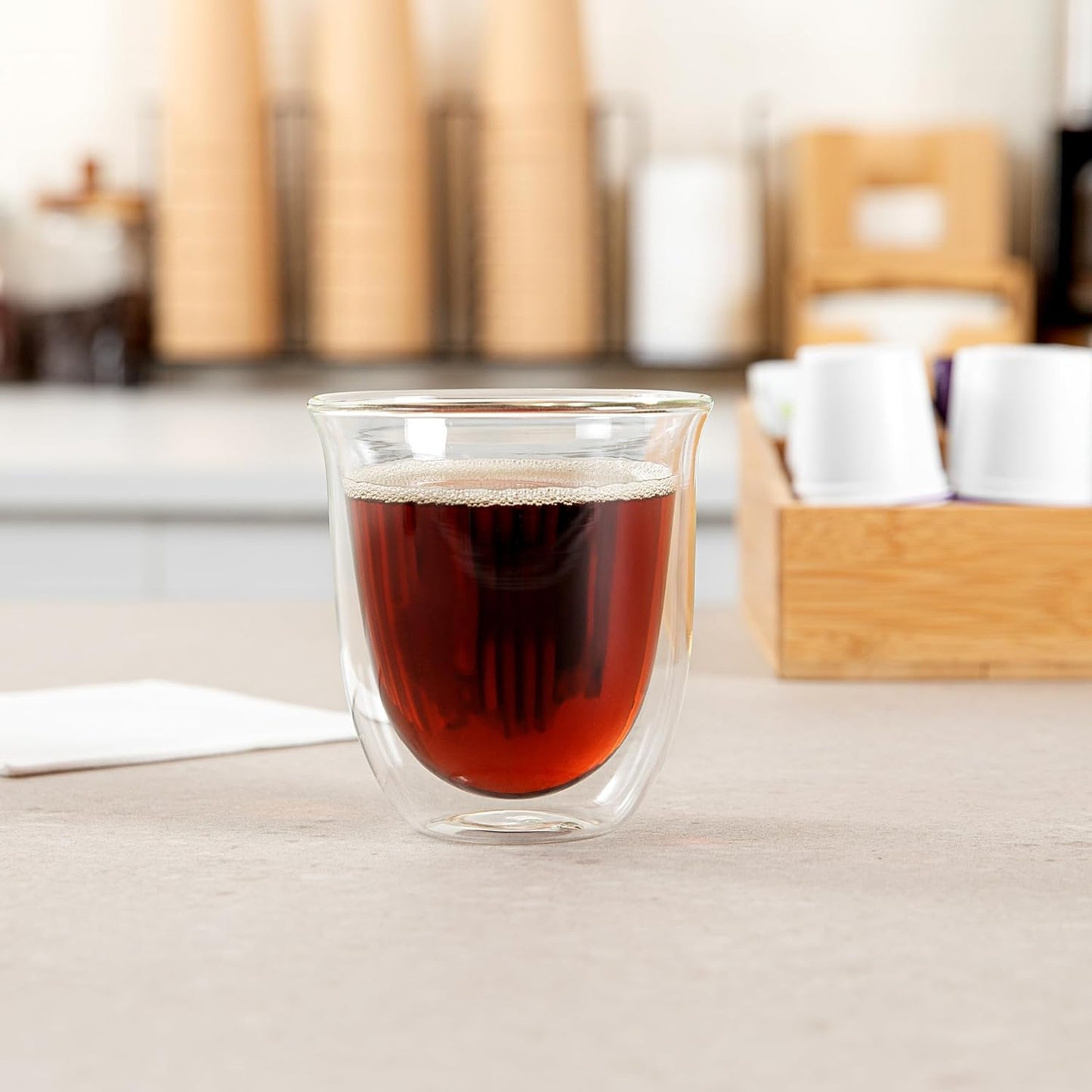 Restaurantware-Forma Professional 6.8 Ounce Double Wall Coffee Cups, 2 Insulated Latte Glasses - Dishwashable, Reusable, Clear Glass Beverage Cups, Freezable, For Hot Or Cold Beverages