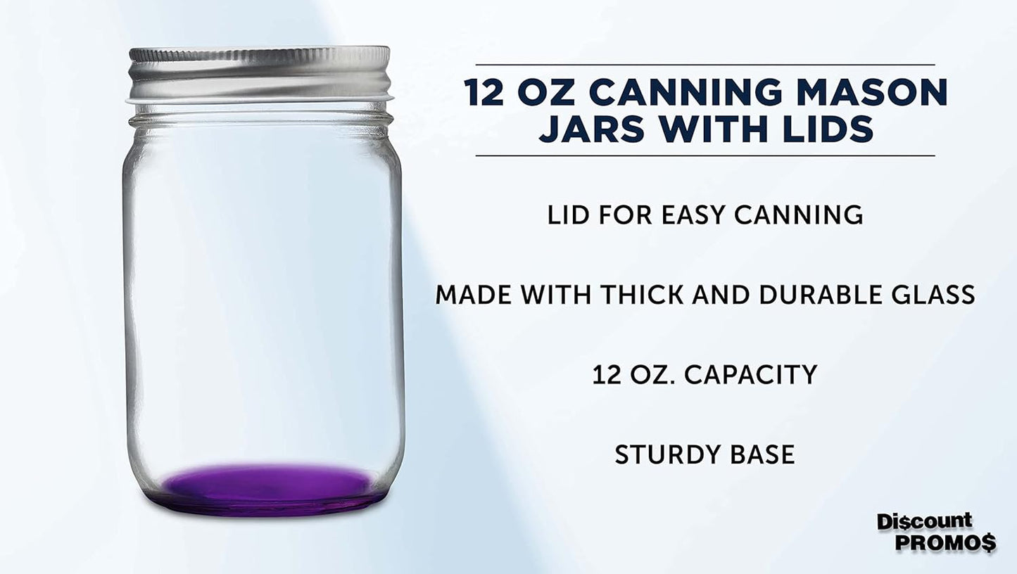 DISCOUNT PROMOS 10 Decorating Mason Jars Set, 12 oz. - Canning, Aluminum Lid - Purple