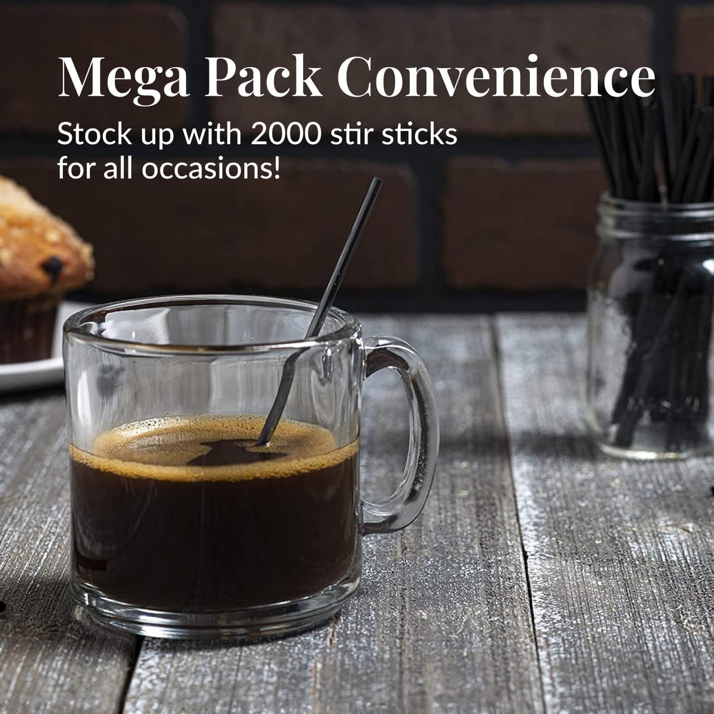 Prestee Plastic Coffee Stirrers, 2000ct, 5" - Plastic Straws, Drinks and Coffee Stir Sticks, Cocktail Swizzle Sticks, Disposable Stir Stick, Drinking Straws for Cocktails (Black)
