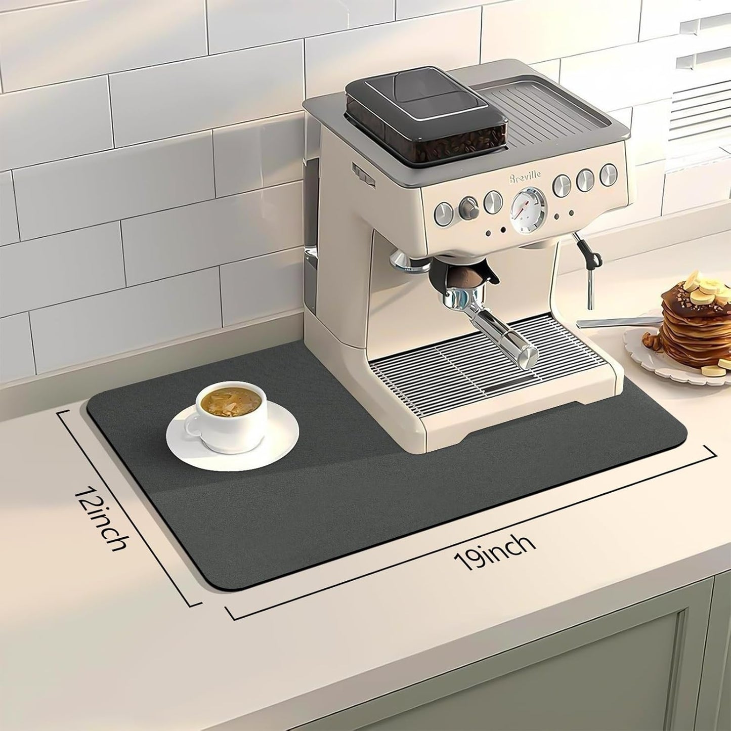 Bloss Coffee Mat, Dish Drying Mat for Multiple Usage, Coffee Bar/Maker Mat, Kitchen Counter Mats, Absorbent Hide Stain Rubber Backed Dish Drying Pad(12.2"x19.7", Dark Gray)