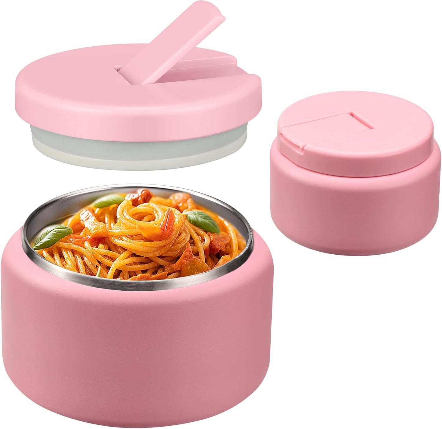 13.5oz Soup Thermo for Hot Food Kids with Buckle Lid Insulated Vacuum Food Jar Wide Mouth Leakproof Stainless Steel Lunch Container- Pink