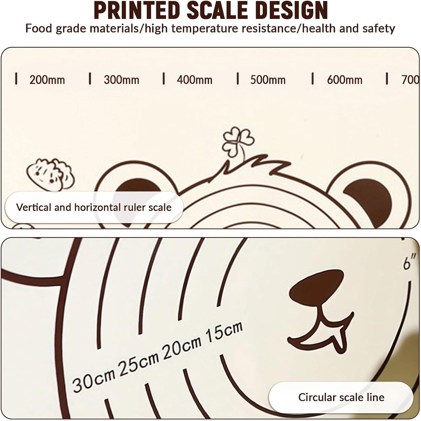 Little Bear Pastry Mat Set:Silicone Pastry Mat with Cake Scraper Rolling Pin Pastry Brush for Baking (standard, count, 4)