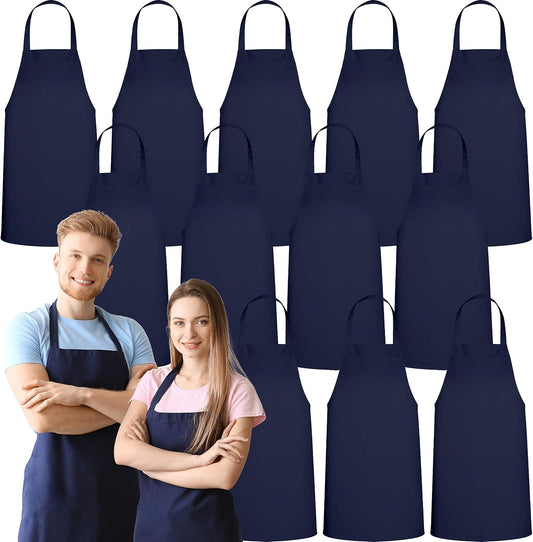 GREEN LIFESTYLE 12 Pack Professional Chef Apron – Grilling Aprons for Men, Waterproof Cooking Apron for BBQ, Work or Restaurant Use, Kitchen Aprons for Women – Navy, No Pockets