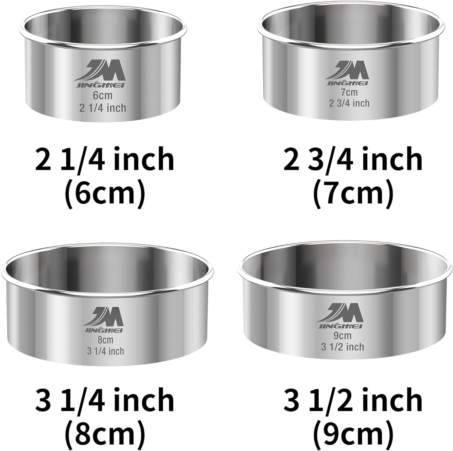 M JNGMEI 4 Pieces Stainless Steel Cookie Cutter Set 2.25inch, 2.75inch, 3.25inch,3.5inch Biscuit Plain Edge Round Cutters Sizes Shape Molds GIFT PACKAGE