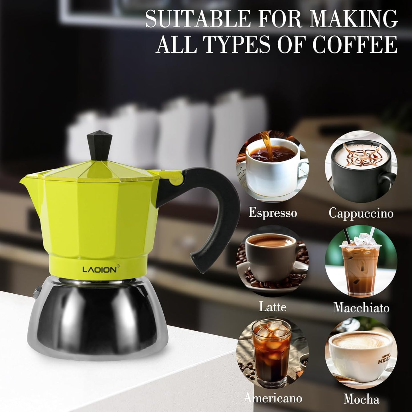 Stovetop Espresso Maker, 3Cup Moka Pot, Espresso Machine Compatible with Induction Cooktops, 150ml Stainless Steel & Aluminum Cuban Coffee Maker for Cafetera Cubana, Green