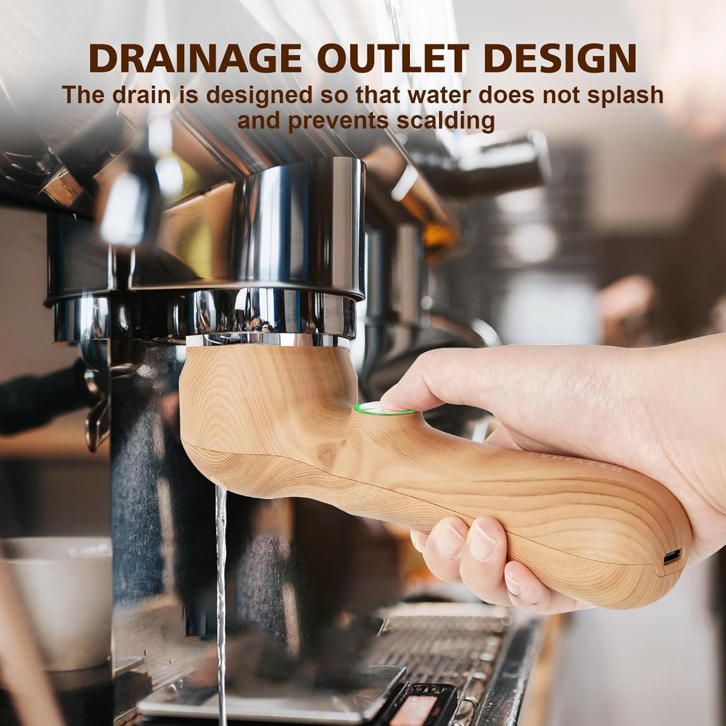 Espresso Coffee Machine Cleaning Brush Wood grain color espresso machine electric cleaning brush 360° Totally enclosed cleaning espresso brush Compatible with 54mm Breville Machines