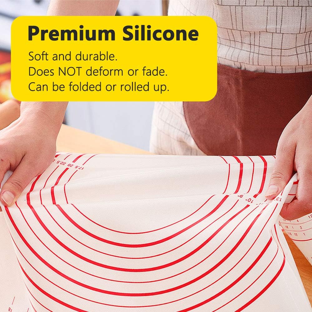 Silicone Pastry Mat for Rolling Dough Non Slip Extra Large 20''×28'',Silicone Baking Mat Nonstick,Non Stick Dough Kneading Cutting Mat with Measurement for Fondant Pie Bread Cookie (Red-XL)