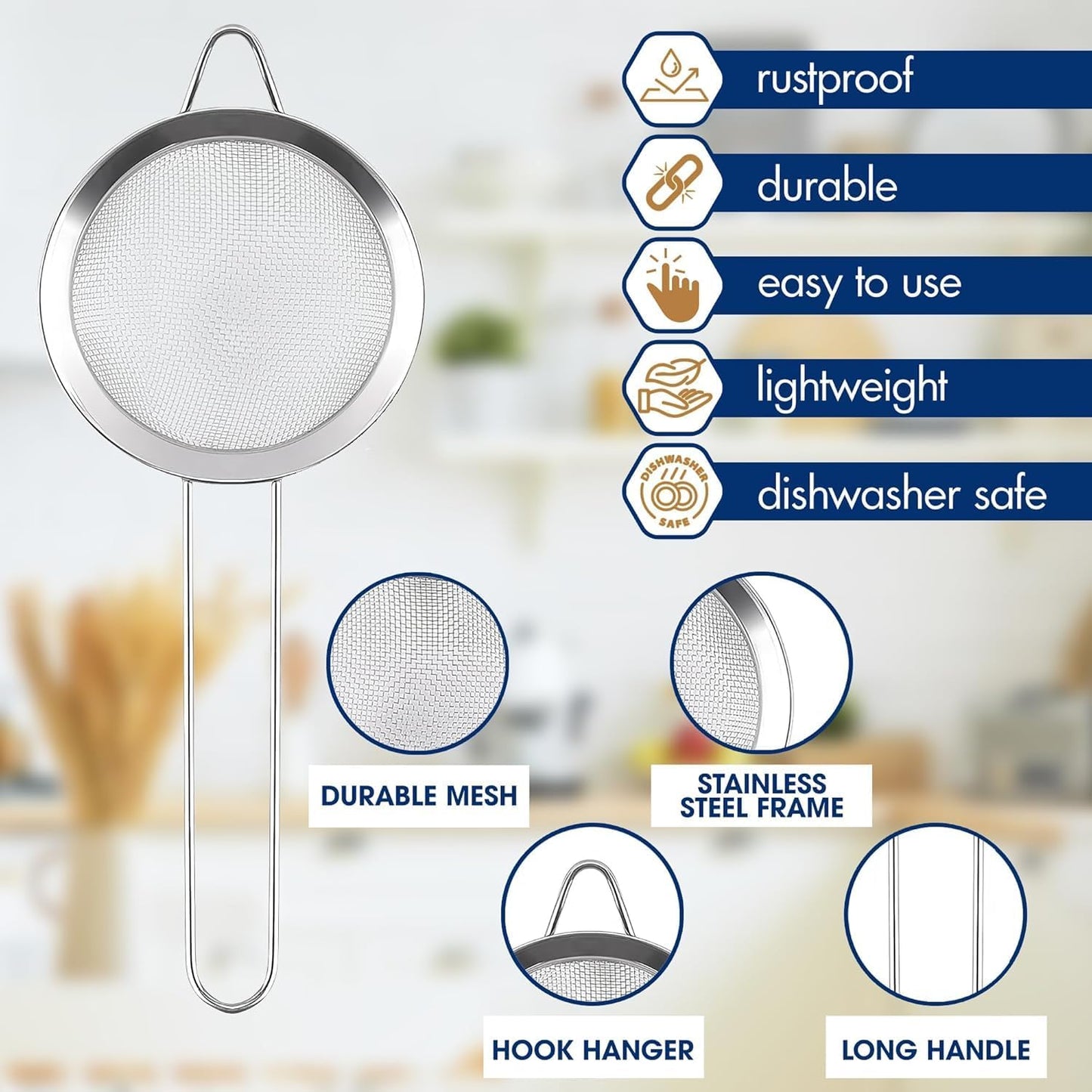 Fine Mesh Strainer with Handle – 3.3" Tea Strainer for Loose Tea Leaves and Coffee, Stainless Steel Tea Infuser with Handle – Good for Brewing Tea and Coffee