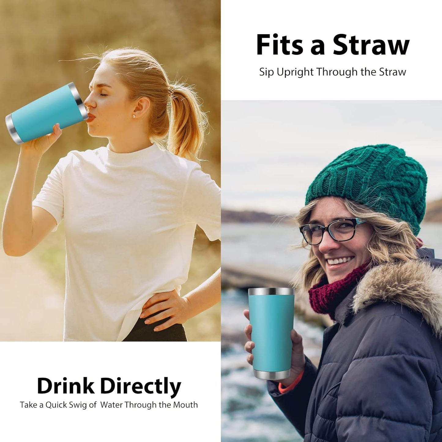 DOMICARE 20oz Stainless Steel Tumbler Bulk with Lid, Double Wall Vacuum Insulated Travel Mug, Powder Coated Coffee Cup, Light Blue, 4 Pack