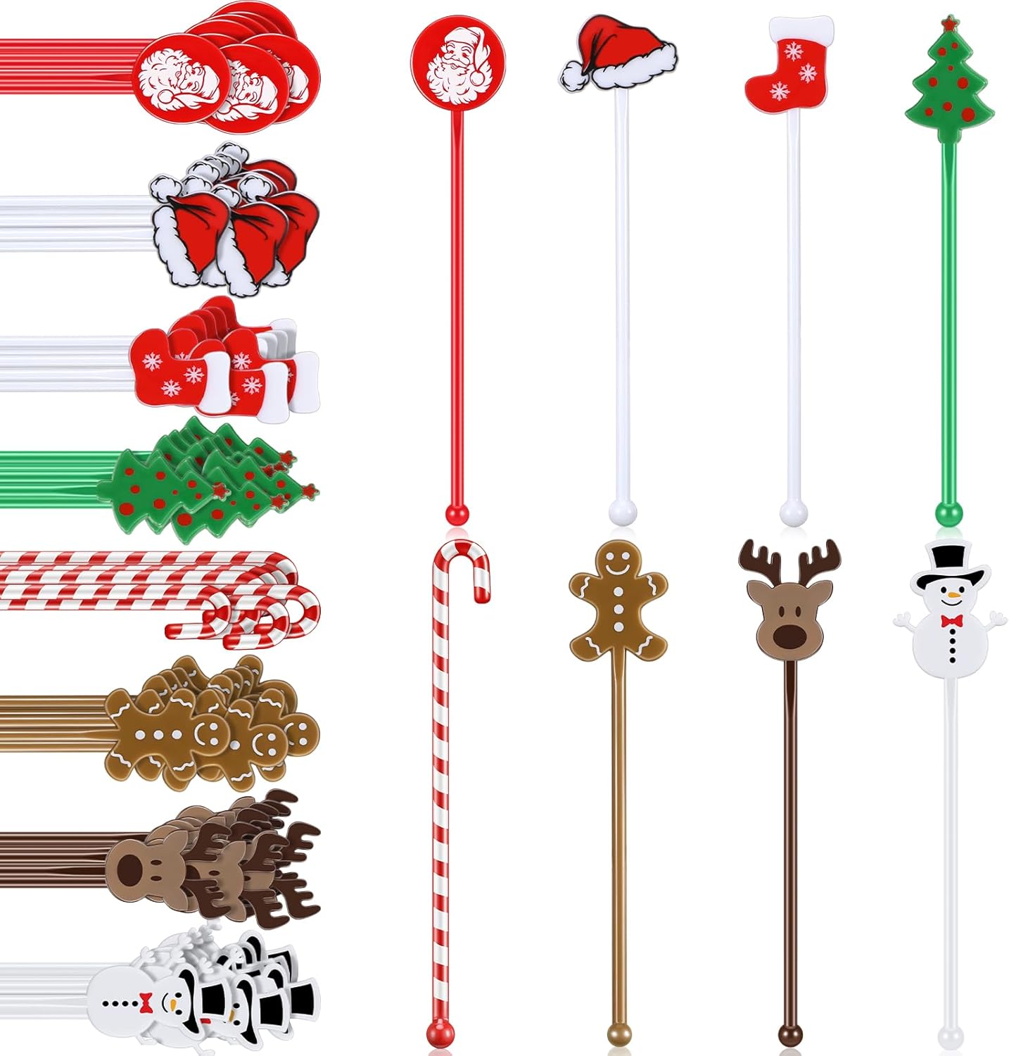 120 Pcs Christmas Plastic Swizzle Sticks Christmas Coffee and Cocktail Stirrers Hot Cocoa Stir Sticks Coffee Bar Decoration Reusable Beverage Drink Stirrers for Xmas Party Favor
