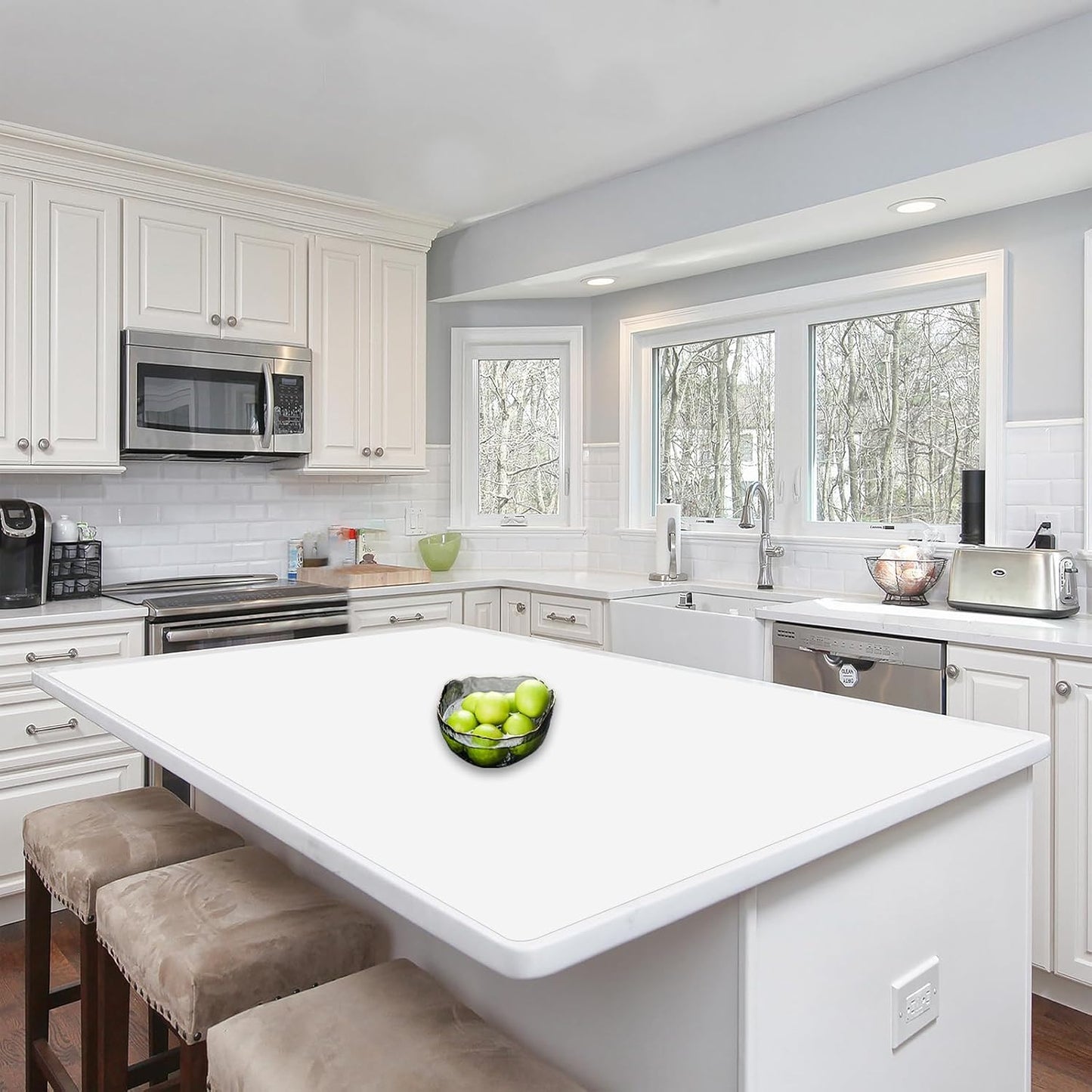 Silicone Mats for Kitchen Counter, 48"x32"(120cmx80cm) Large Heat Resistant Mat Kitchen Island Waterproof Countertop Protector Mat Nons-slip Extra Large Counter Mat, Semitransparent