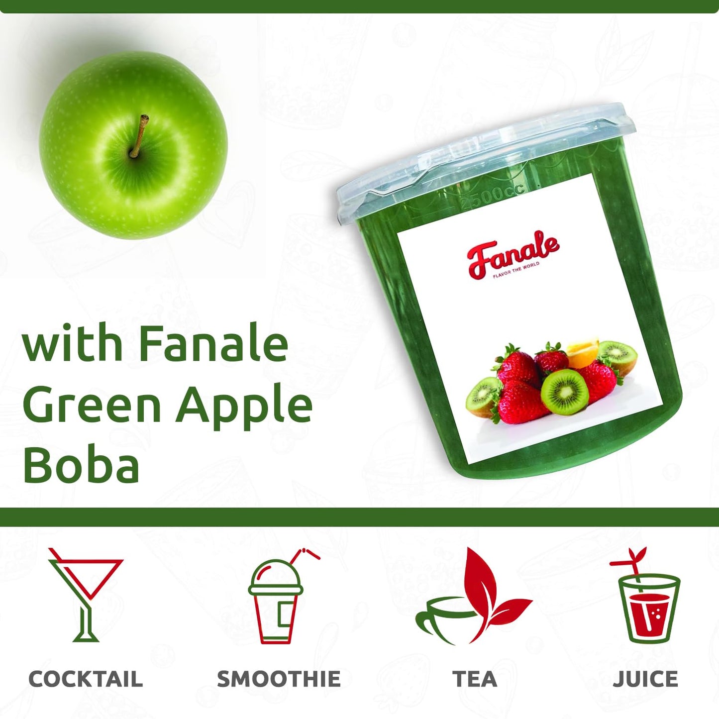 Fanale Green Apple Popping Boba Pearls, Vegan, Non GMO, Gluten Free, Fat Free, Perfect for Bubble Tea, Smoothies, Ice Cream, Desserts, and Beverages.