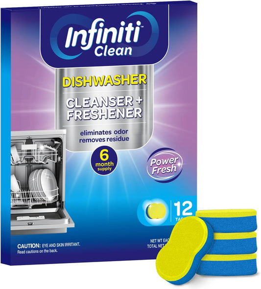 Dishwasher Cleaner and Deodorizer Tablets - Deep Clean Dishwasher Cleaner Tablets, Septic Safe, Natural Limescale Remover - Compatible with All Models (12 Pack)