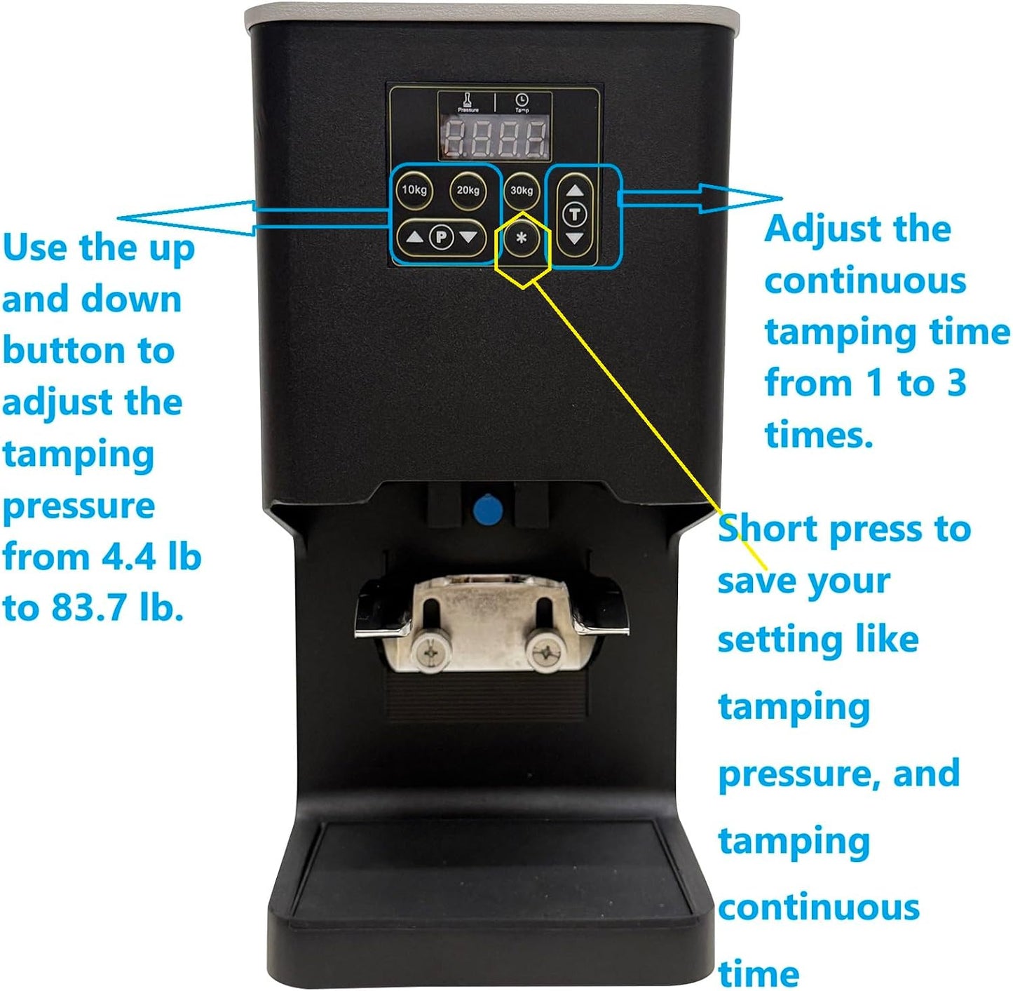 Electronic Automatic Coffee Tamper Machine - Precision Press for Perfect Espresso for Home & Commercial. Adjustable Pressure, Multi-Tamp, Hands Free Operation, Height Adjustable for Wide Range (Black)