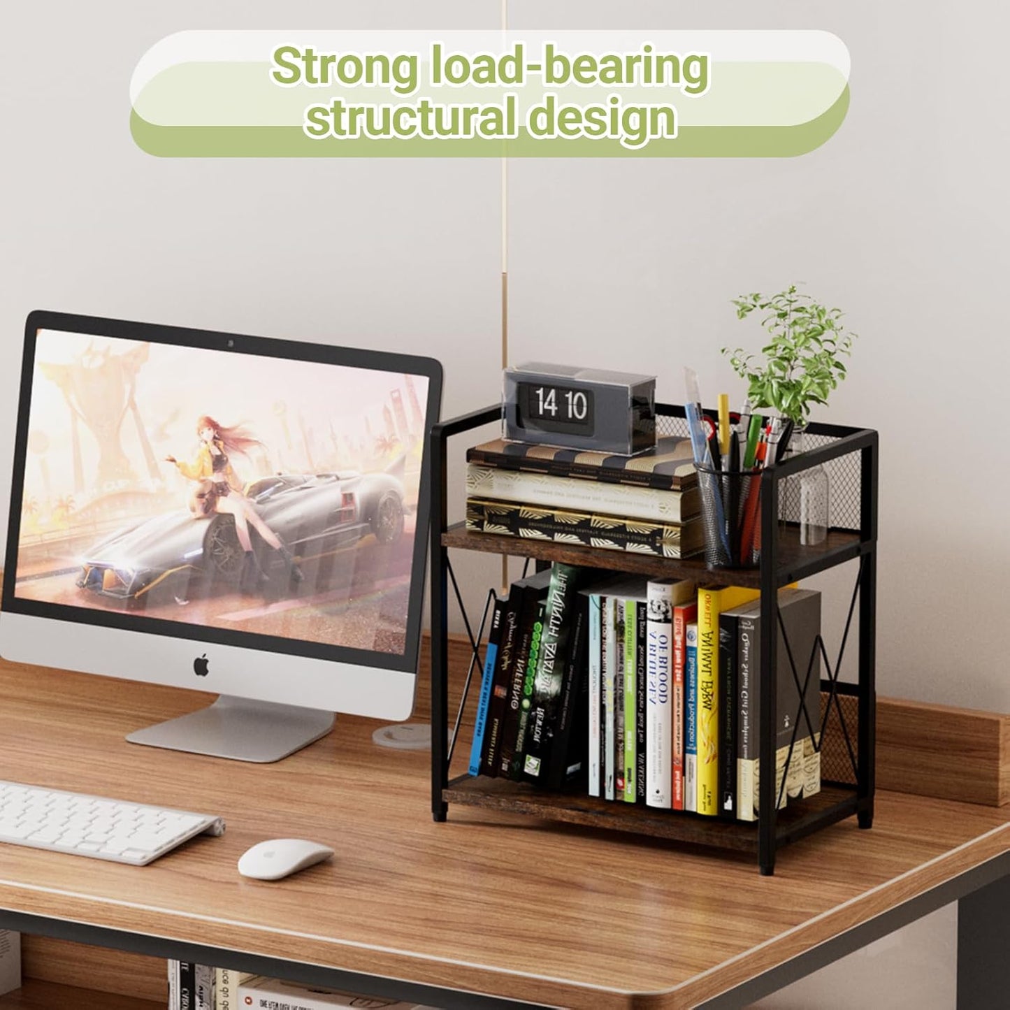 Aduanbang Coffee Bar Accessories Organizer, Seasoning Organizer, 2 Tier Wooden Kitchen Counter Shelf, Coffee Organizer Station for Countertop, Coffee Condiment Rack for Mugs, Cups, Cream, Syrup