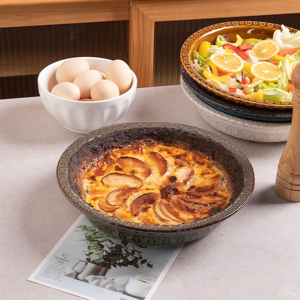 Sweejar Ceramic Pie Pan for Baking,Round Baking Dish Pan for Dinner 10 Inches, Pie Dish Non-Stick Pie Plate for Quiche,Tart，Cake,Pumpkin Pie, Pot Pies (White)