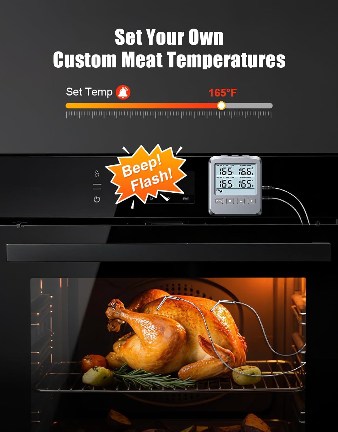 Dual Probe Meat Thermometer Digital for Cooking, Grilling & Smoking with Large LCD Backlight & Alarm, Kitchen Food Grill Thermometer, Smoker Accessories for BBQ, Oven, Oil Fry, Gifts for Men