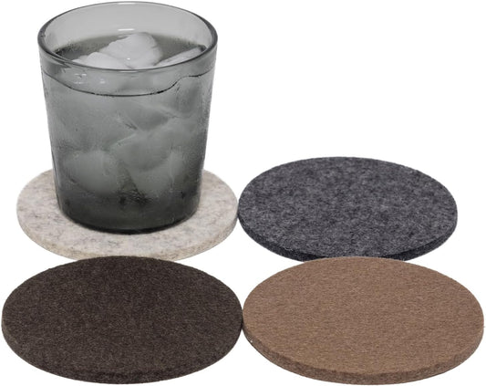 Graf Lantz - Bierfilzl Merino Wool Round Coasters Set of 4 - Sand Dune (4" Circles) - Absorbs 30% of Weight - German Wool - Heat Resistant, Sustainable, & Reusable - Home Decor & Coffee Table Decor