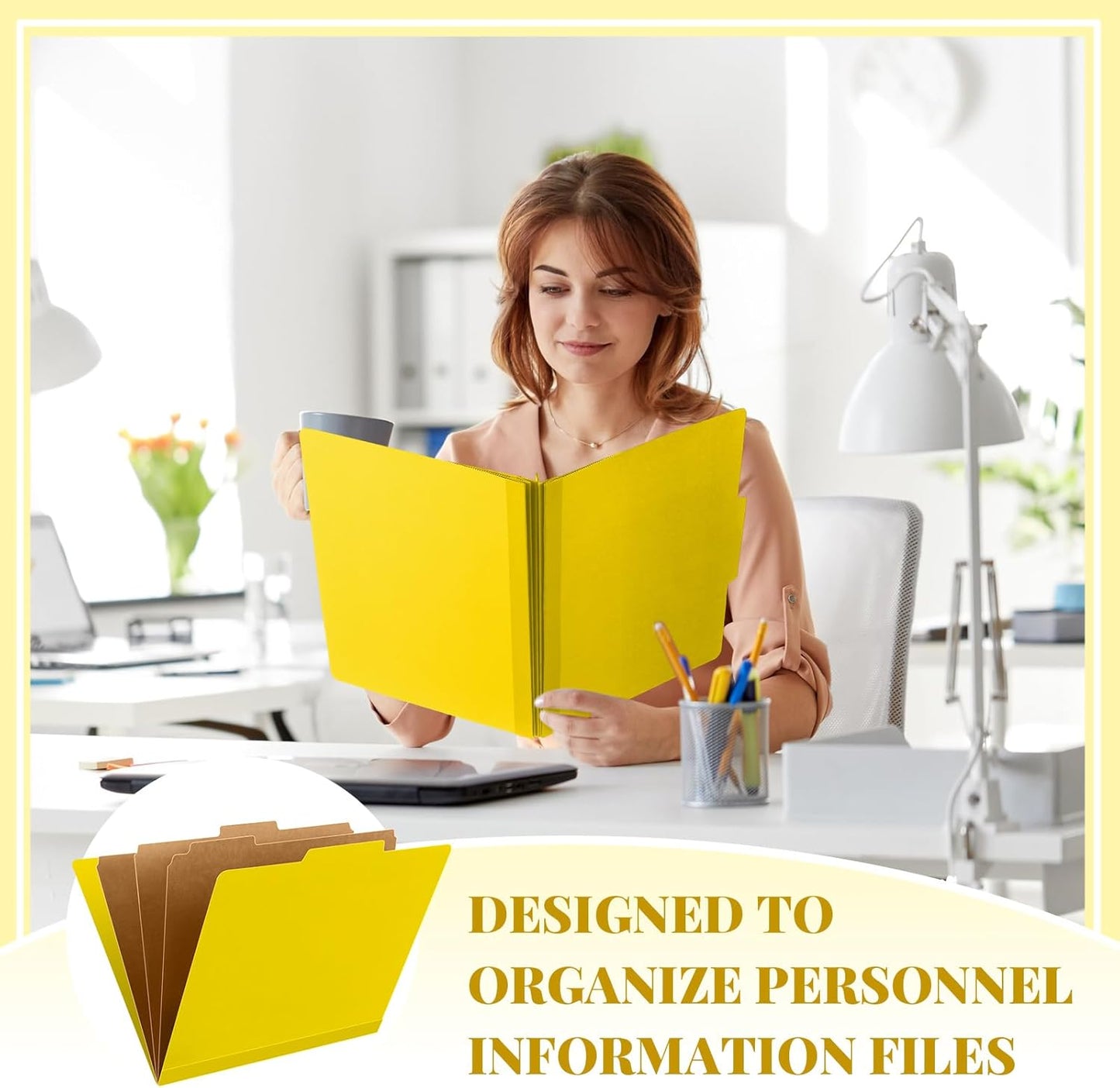 24 Pcs Classification Folders Letter Size, Back to School Supply for Teacher, Student, 3 Dividers Pressboard File Folder Bulk with 2 Fasteners, 3.5 Inch Expanding File Organizer (Yellow)