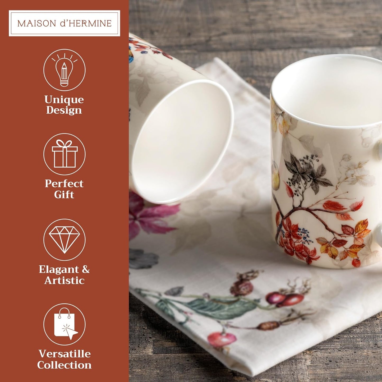 Maison d' Hermine Coffee Mug with Handles Fine Bone China Mugs Pack of Two Tea Cups for Hot Beverages Cappuccino Latte Home Restaurant Office Perfect for Gift (Equinoxe - Beige, 15 Ounce)