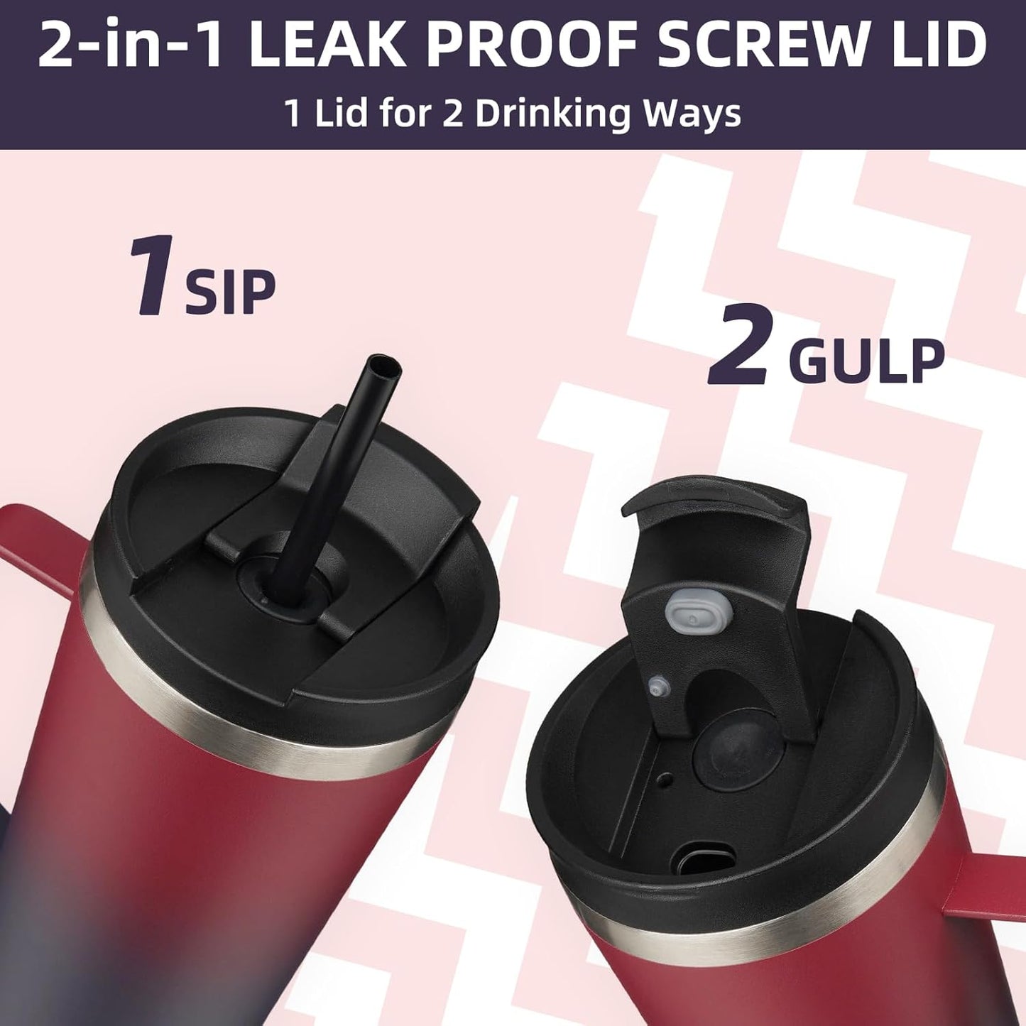 BJPKPK Insulated Tumbler with Handle, 30oz Insulated Tumblers with Lid and Straw, Stainless Steel Metal Water Bottles, Coffee Travel Mugs, Cups, Charming Red